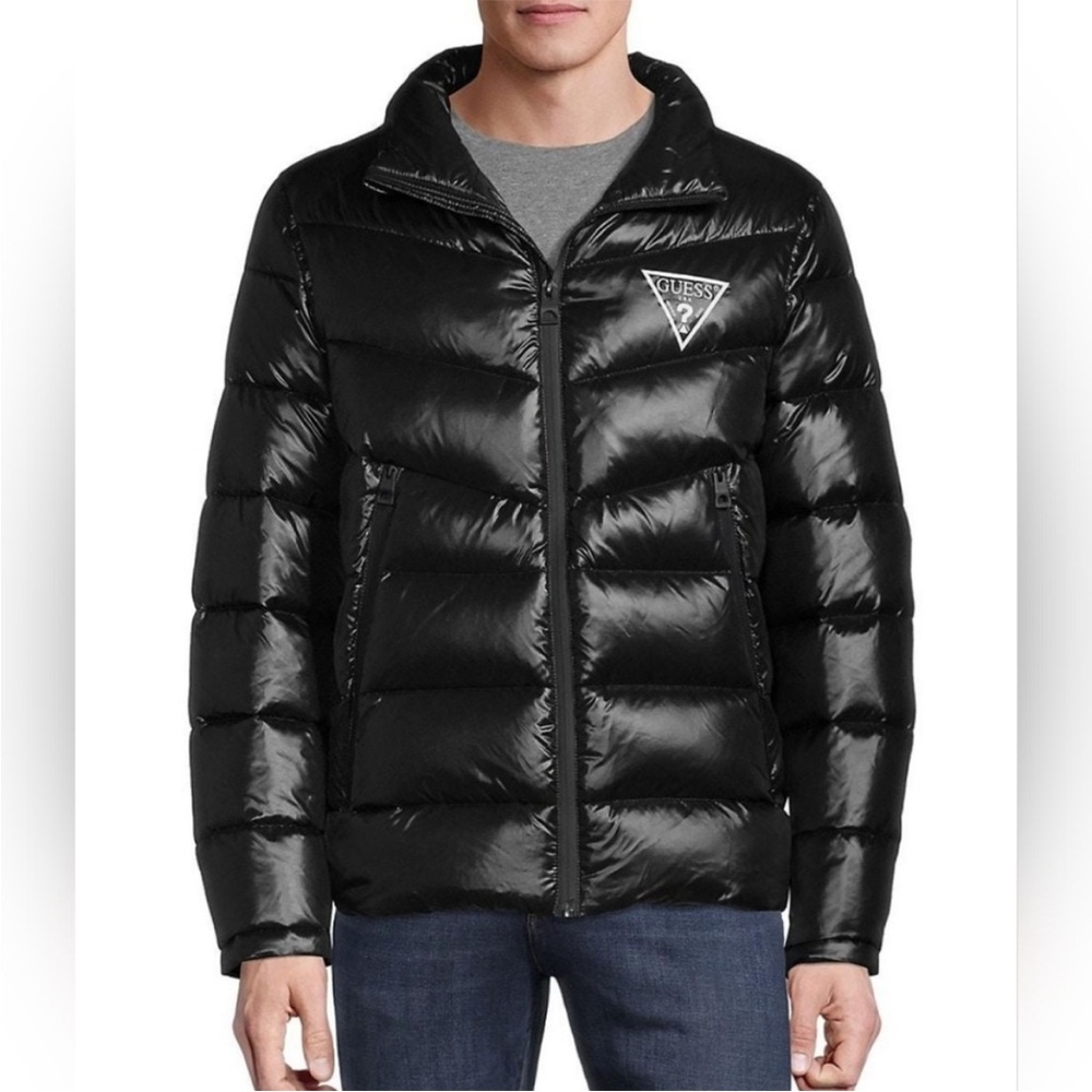 NWT GUESS Men’s Shiny Puffer Jacket Black Size XL